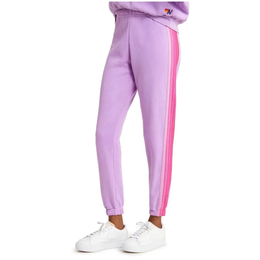 AVIATOR NATION SWEATPANTS 5 STRIPE  NEON PURPLE PINK SIZE M